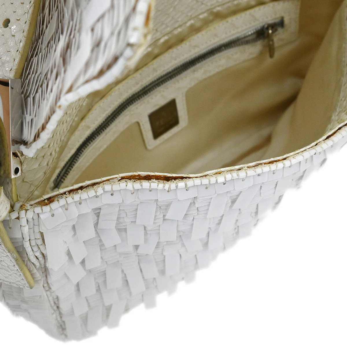 Fendi * White Sequins Python Baguette Handbag - Image 10
