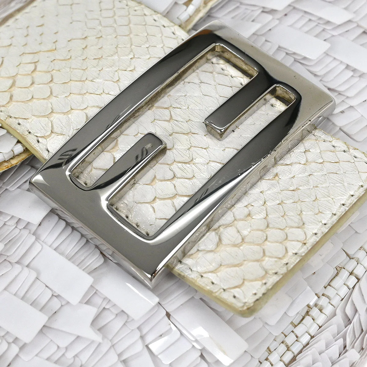 Fendi * White Sequins Python Baguette Handbag - Image 3