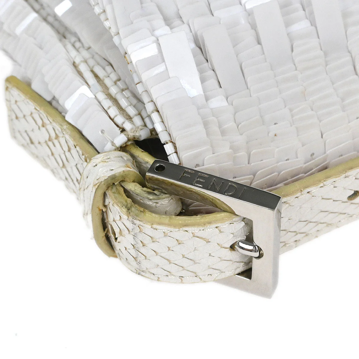 Fendi * White Sequins Python Baguette Handbag - Image 4