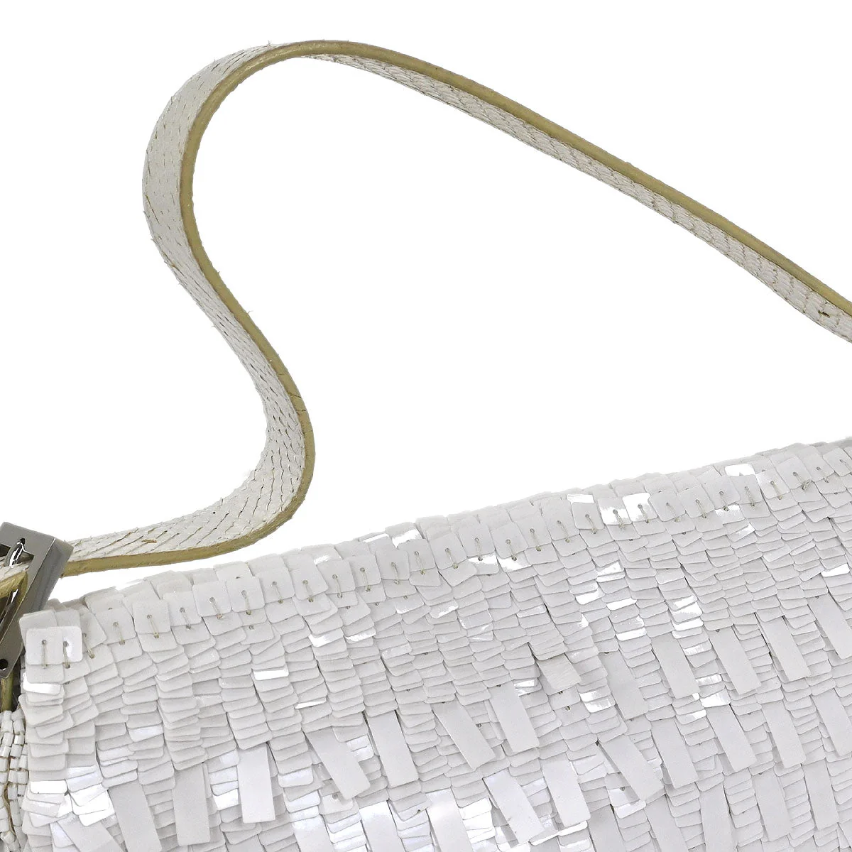 Fendi * White Sequins Python Baguette Handbag - Image 5