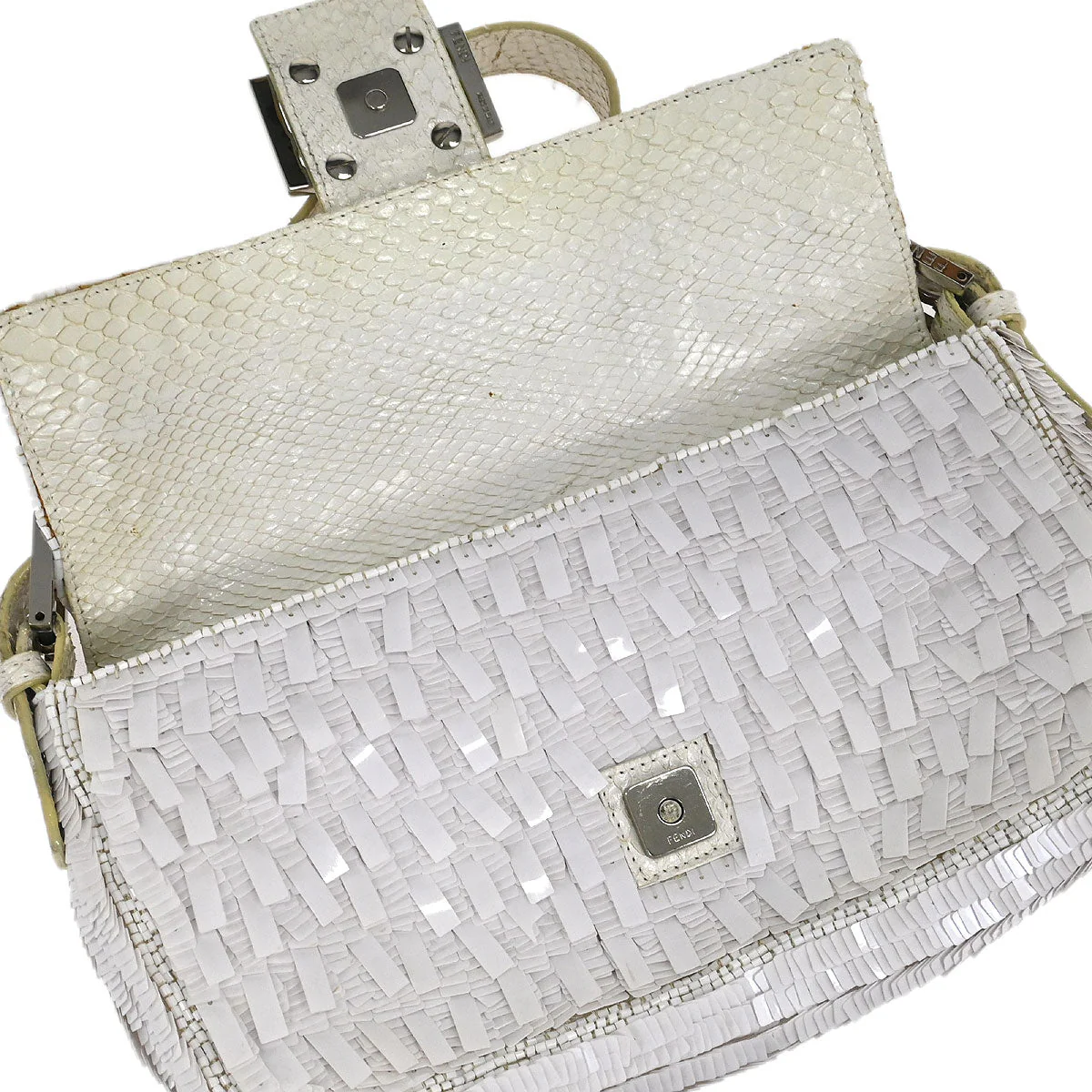 Fendi * White Sequins Python Baguette Handbag - Image 6