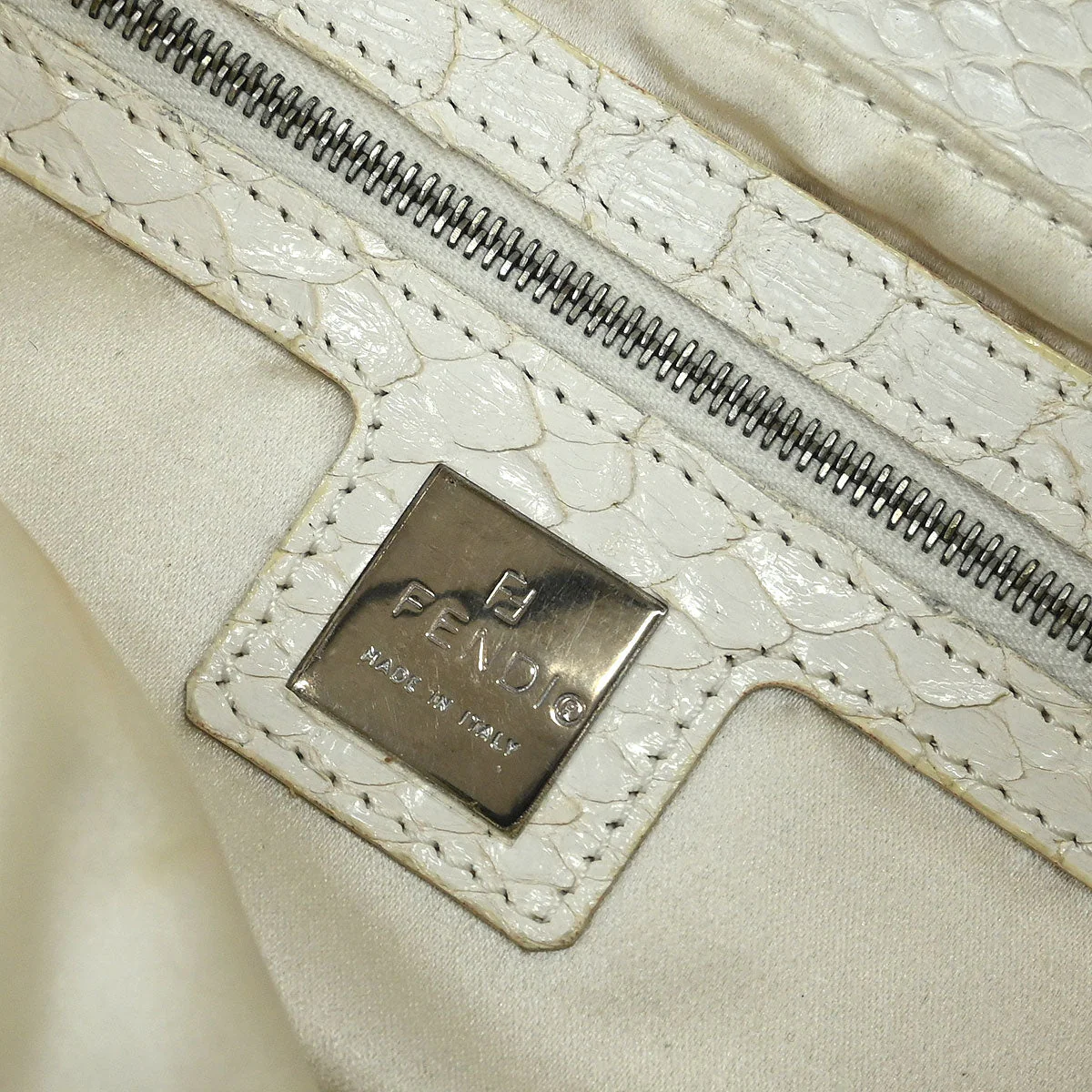 Fendi * White Sequins Python Baguette Handbag - Image 8
