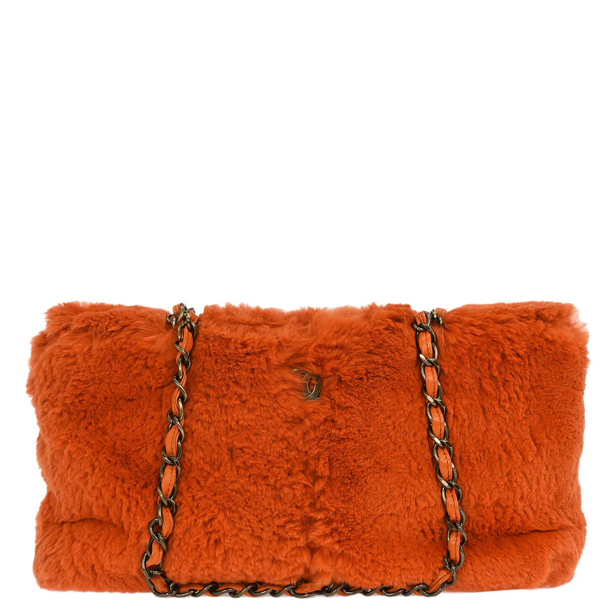 Chanel * Orange Rabbit Fur Tote Chain Handbag