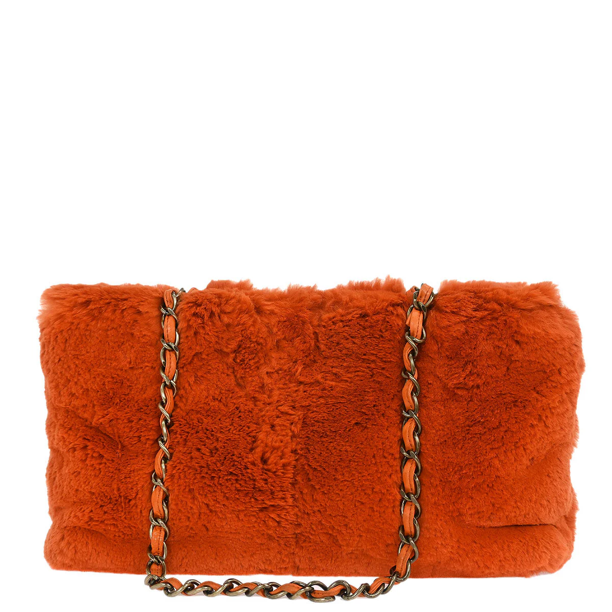 Chanel * Orange Rabbit Fur Tote Chain Handbag - Image 2
