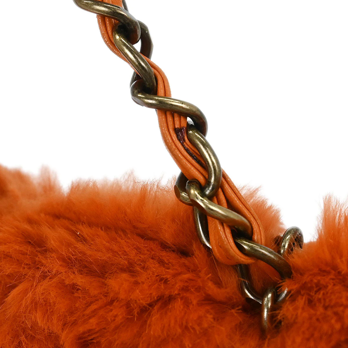 Chanel * Orange Rabbit Fur Tote Chain Handbag - Image 6