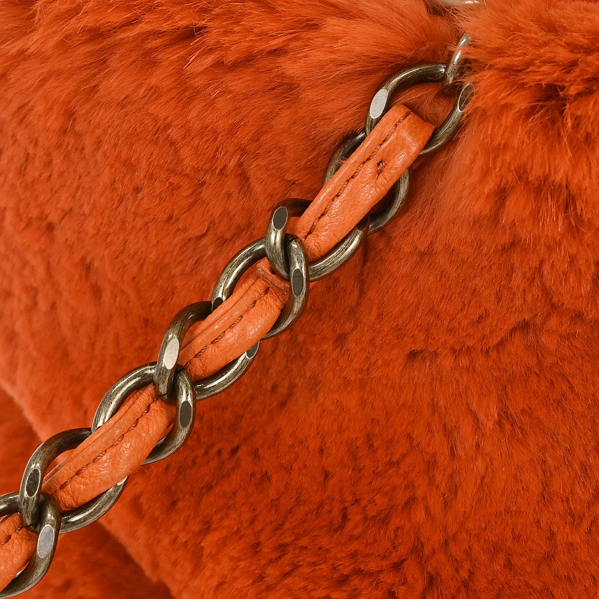 Chanel * Orange Rabbit Fur Tote Chain Handbag - Image 7