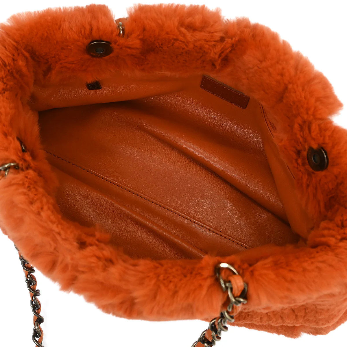 Chanel * Orange Rabbit Fur Tote Chain Handbag - Image 8