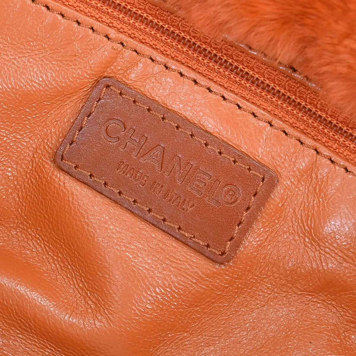 Chanel * Orange Rabbit Fur Tote Chain Handbag - Image 9