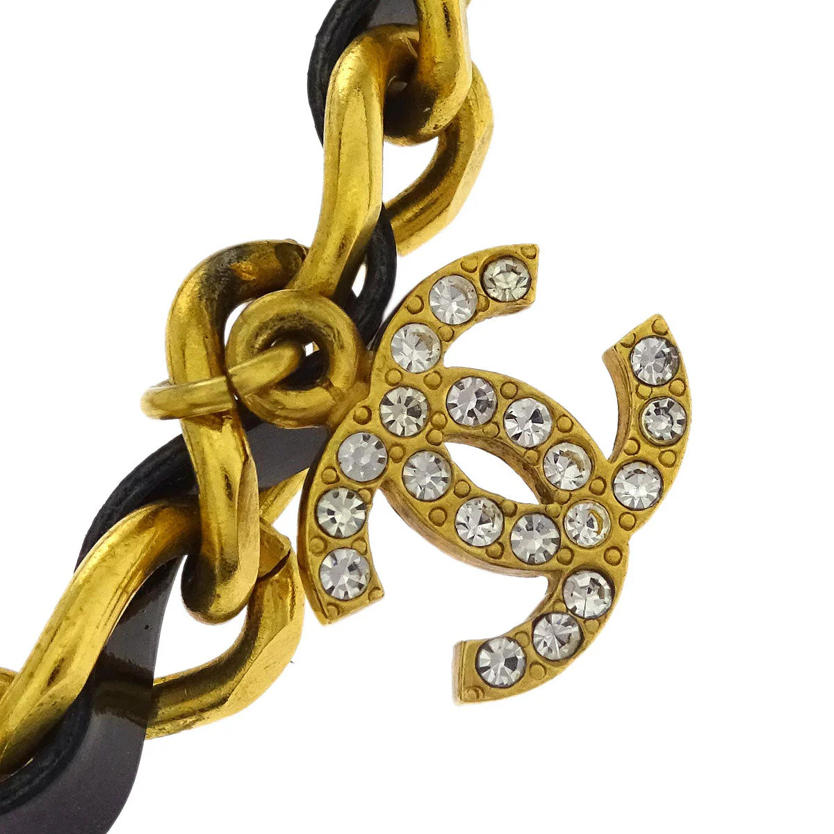 Chanel CC Rhinestone Patent Leather Chain Choker Necklace Gold 96P - Image 2