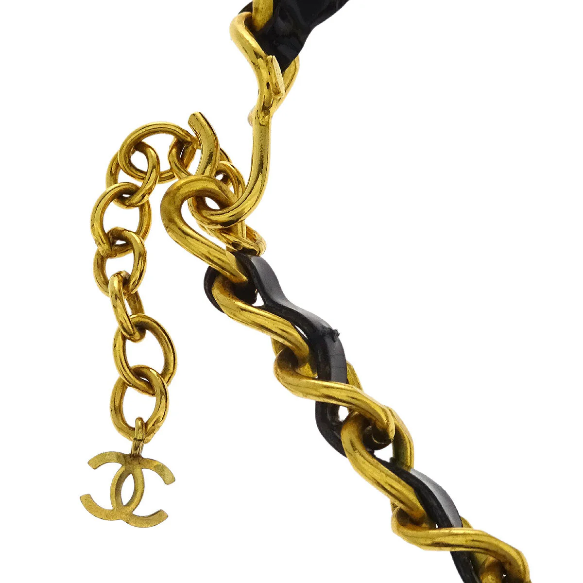 Chanel CC Rhinestone Patent Leather Chain Choker Necklace Gold 96P - Image 3