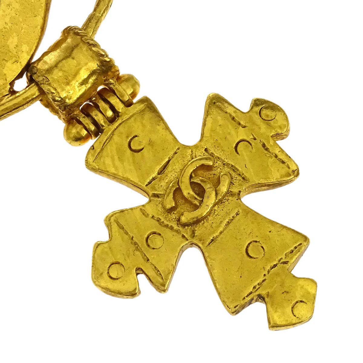 Chanel Medallion Dangle Cross Brooch Pin Gold 94P - Image 2