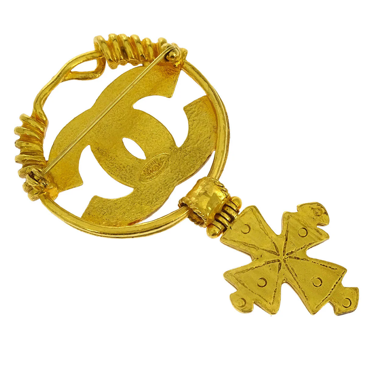 Chanel Medallion Dangle Cross Brooch Pin Gold 94P - Image 3