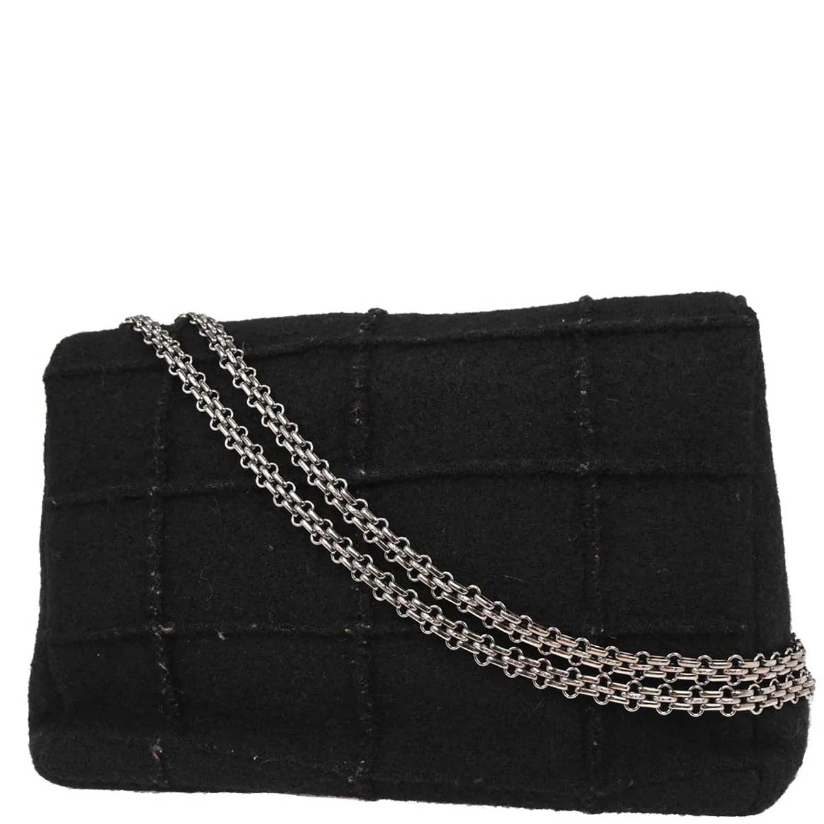 Chanel 1997-1999 Black Wool 2.55 Choco Bar Shoulder Bag - Image 2