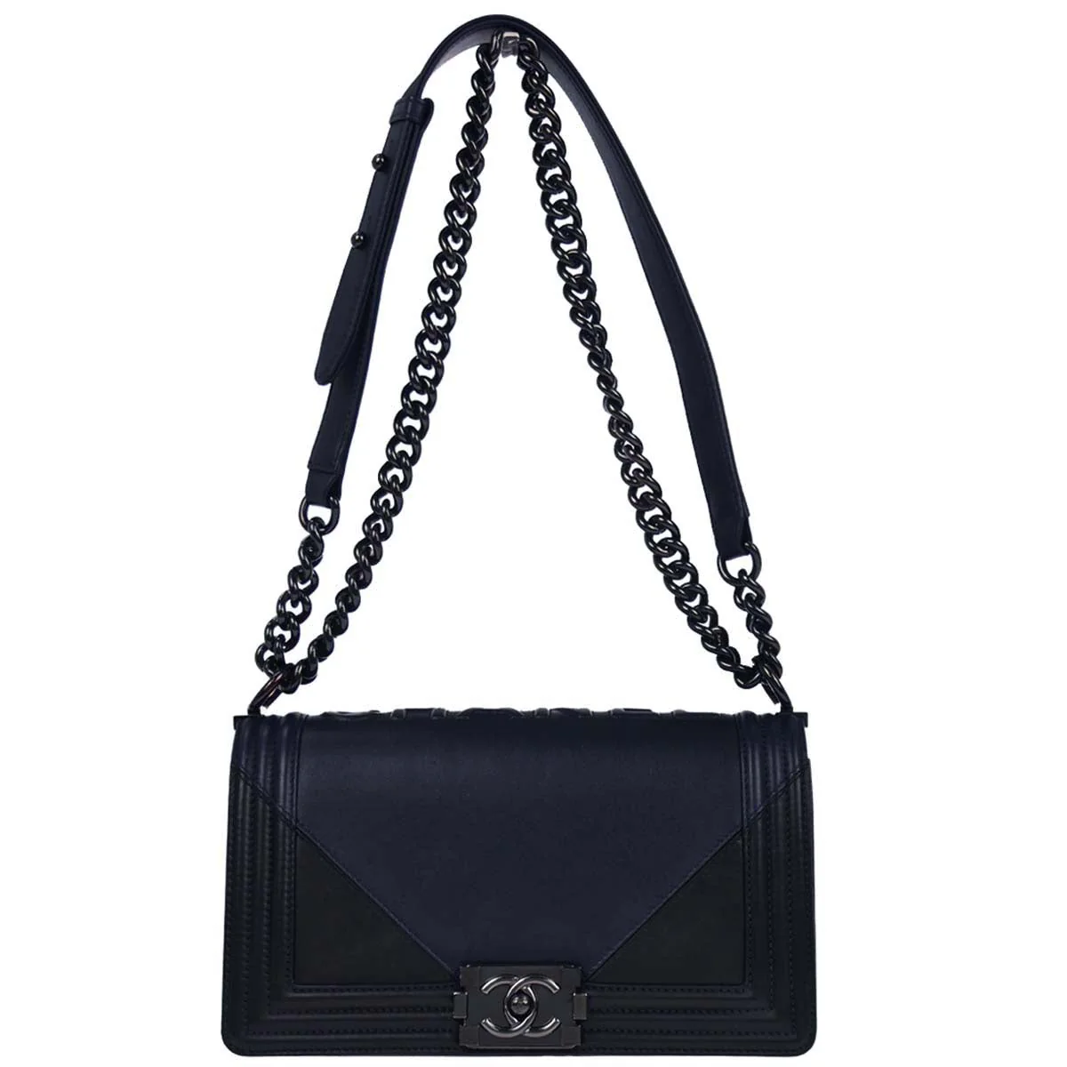 Boy Chanel 2017 Navy Black Lambskin Medium Shoulder Bag