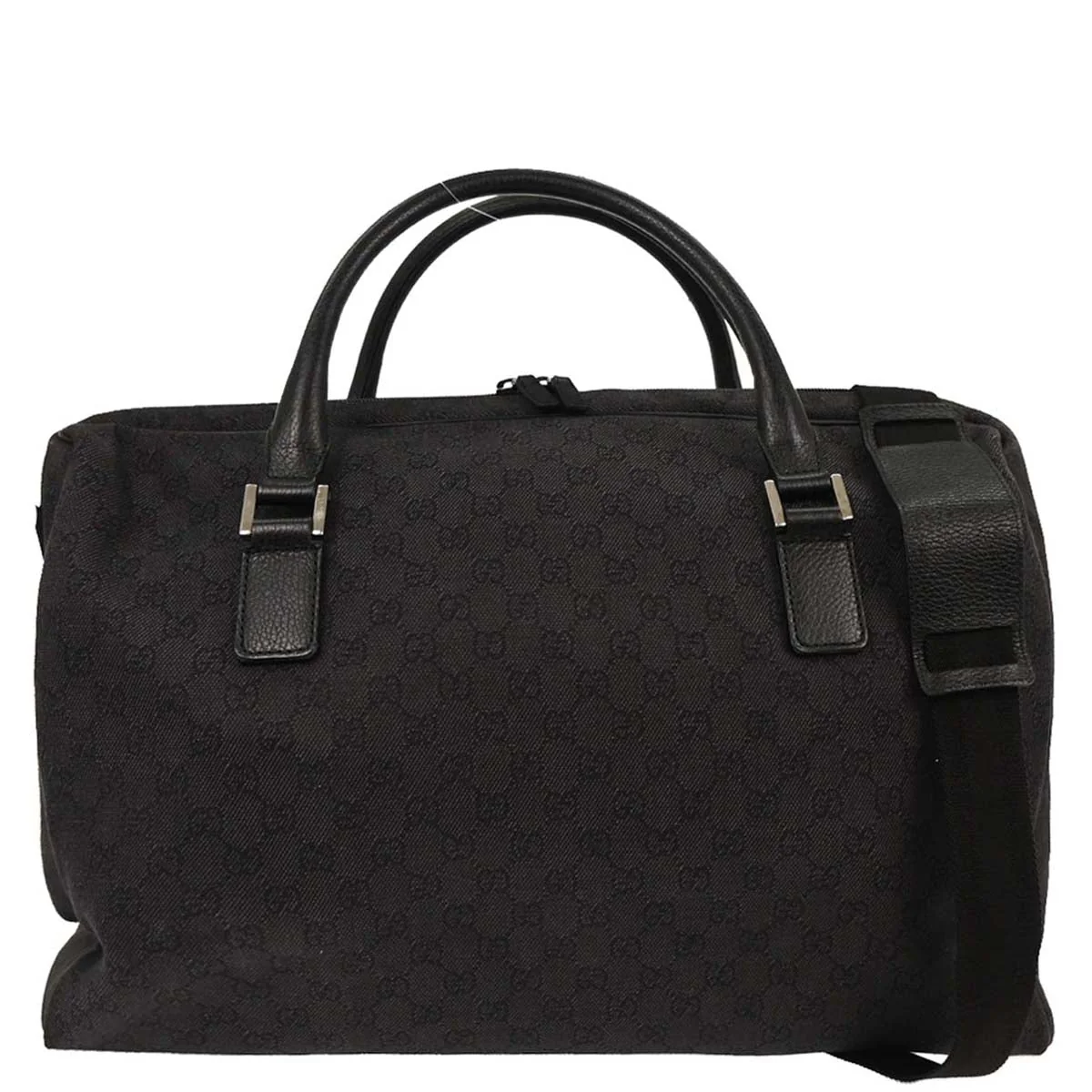 Gucci Black Canvas GG 2way Shoulder Duffel Handbag
