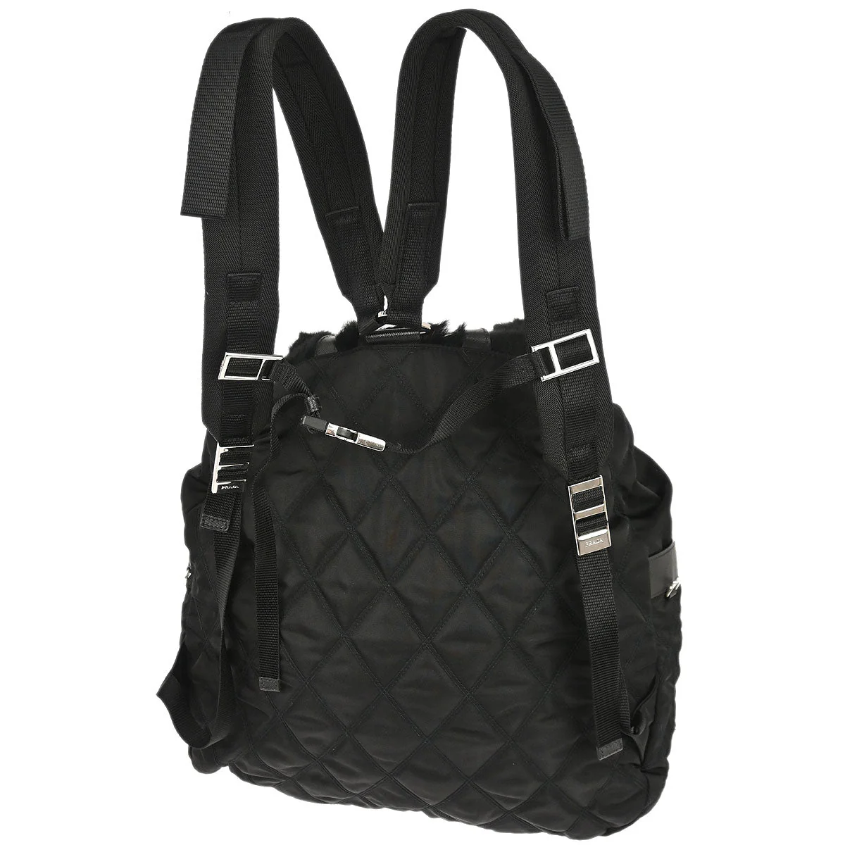 Prada Black Fur Nylon Backpack - Image 2