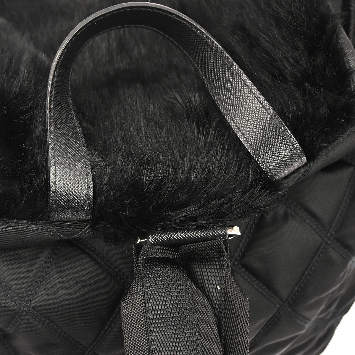 Prada Black Fur Nylon Backpack - Image 3