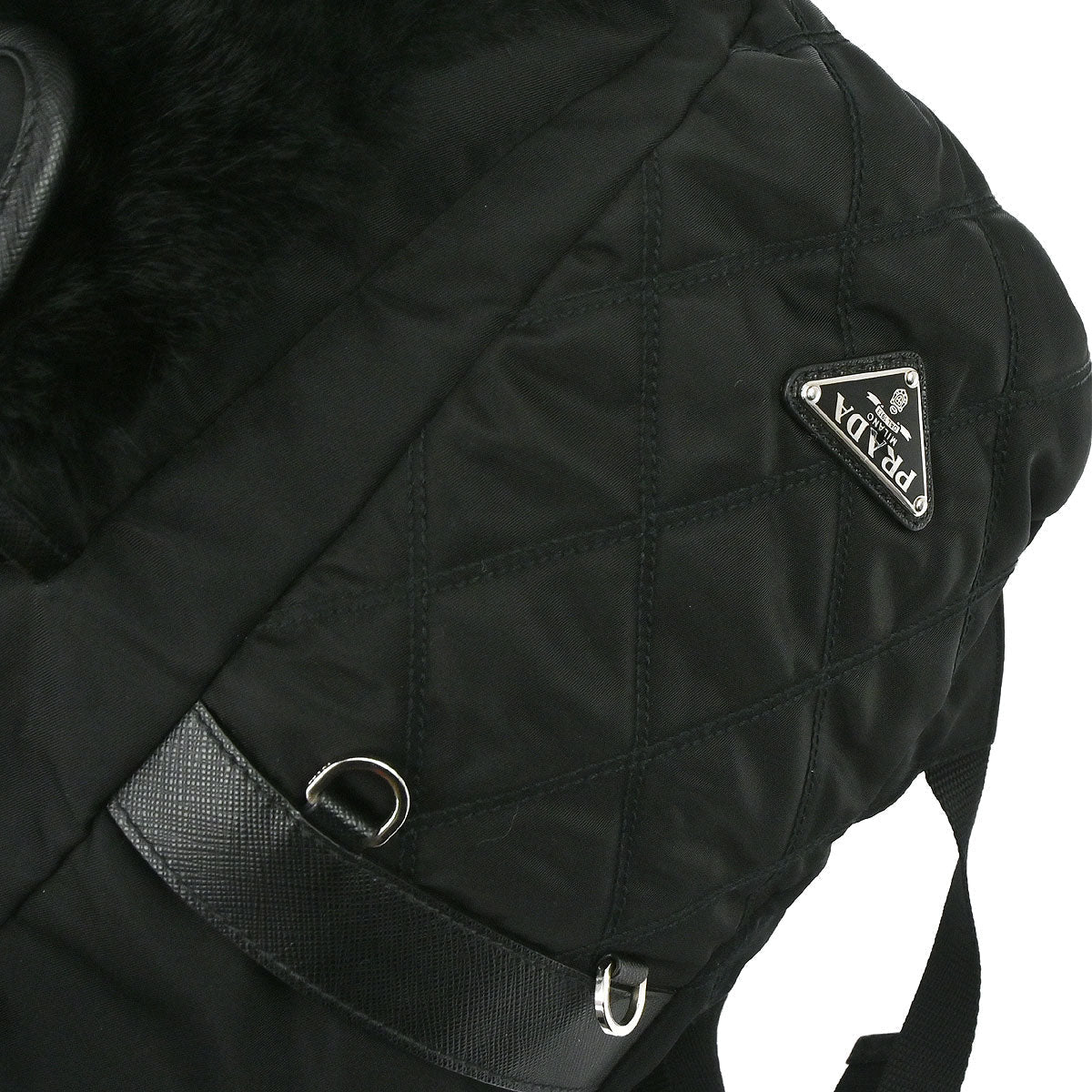 Prada Black Fur Nylon Backpack - Image 8