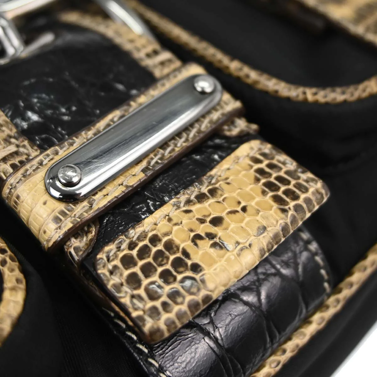 Prada * Black Nylon Lizard Handbag - Image 6