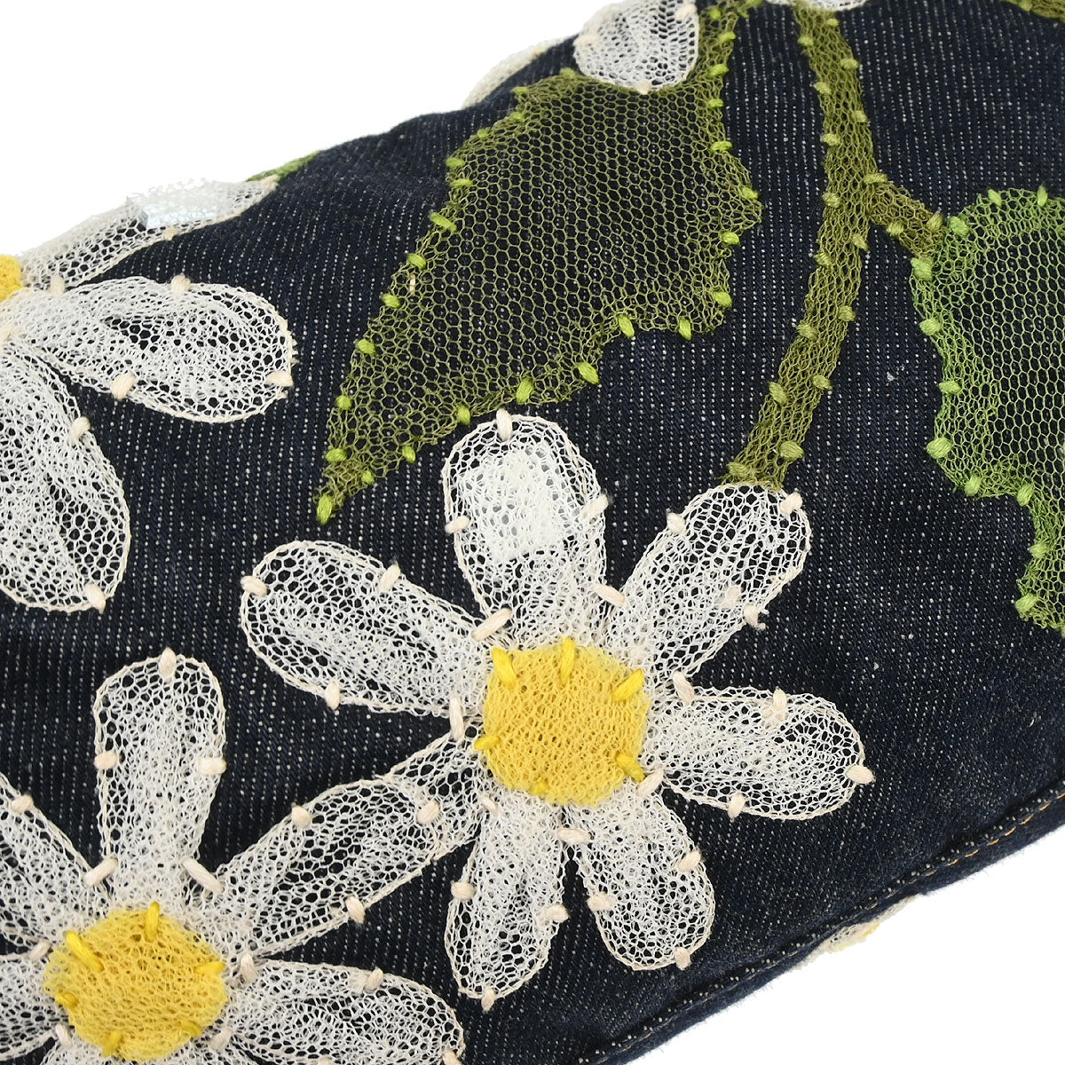 Fendi Navy Denim Floral Baguette Handbag - Image 4