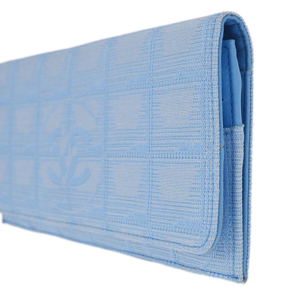 Chanel Light Blue Jacquard Nylon Travel Line Bifold Wallet - Image 3