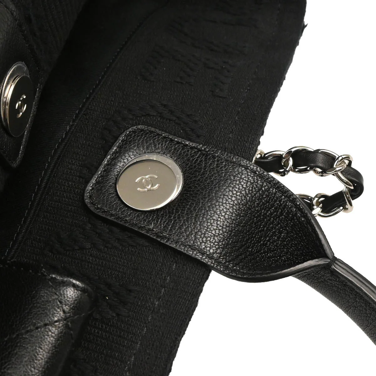 Chanel 2018 Black Cotton 2way Tote Shoulder Handbag - Image 7