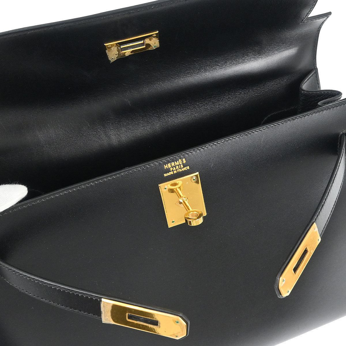 Hermes Black Box Calf Kelly 32 Sellier 2way Shoulder Handbag - Image 9