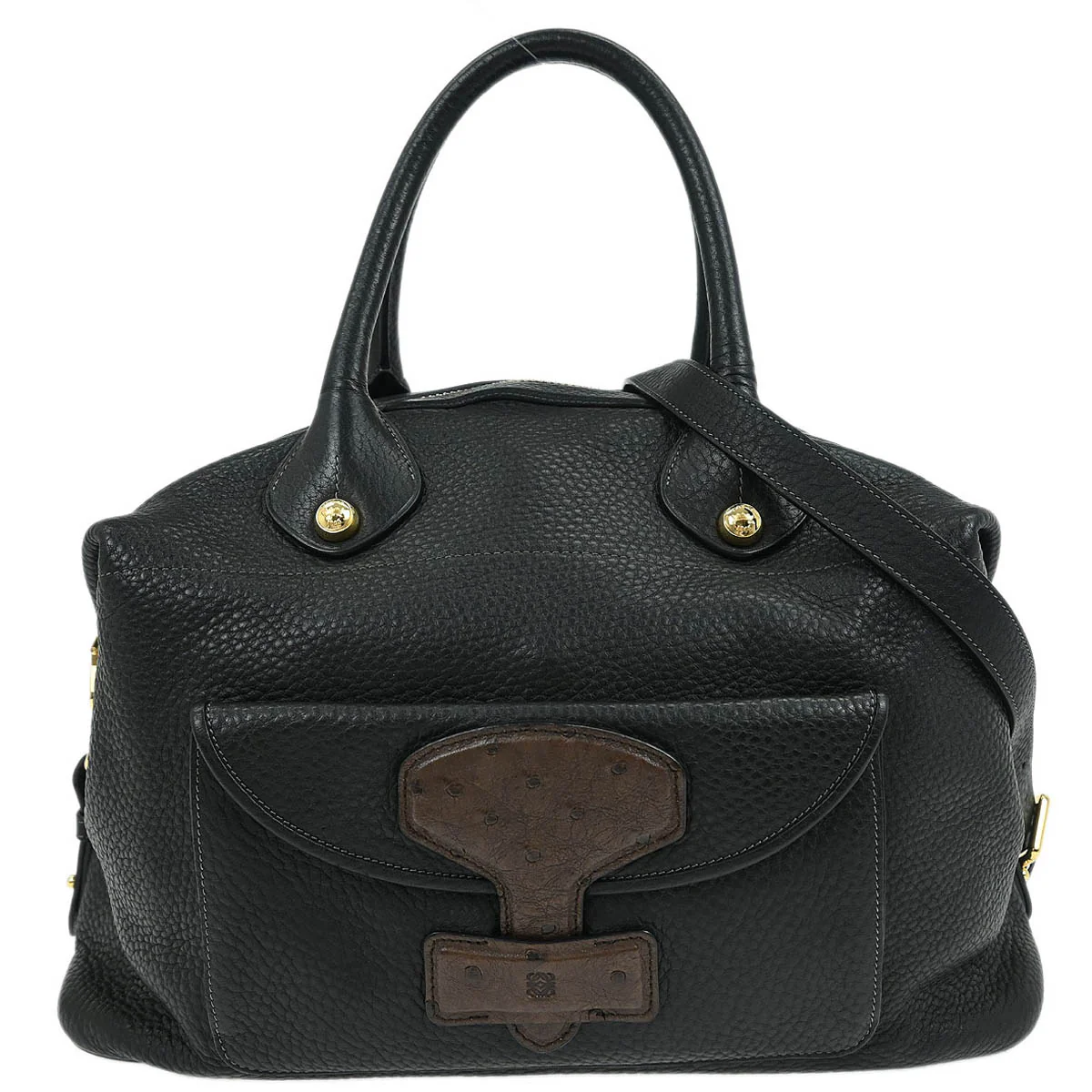 Loewe * 2011 Black Leather Ostrich May 36 2way Shoulder Handbag