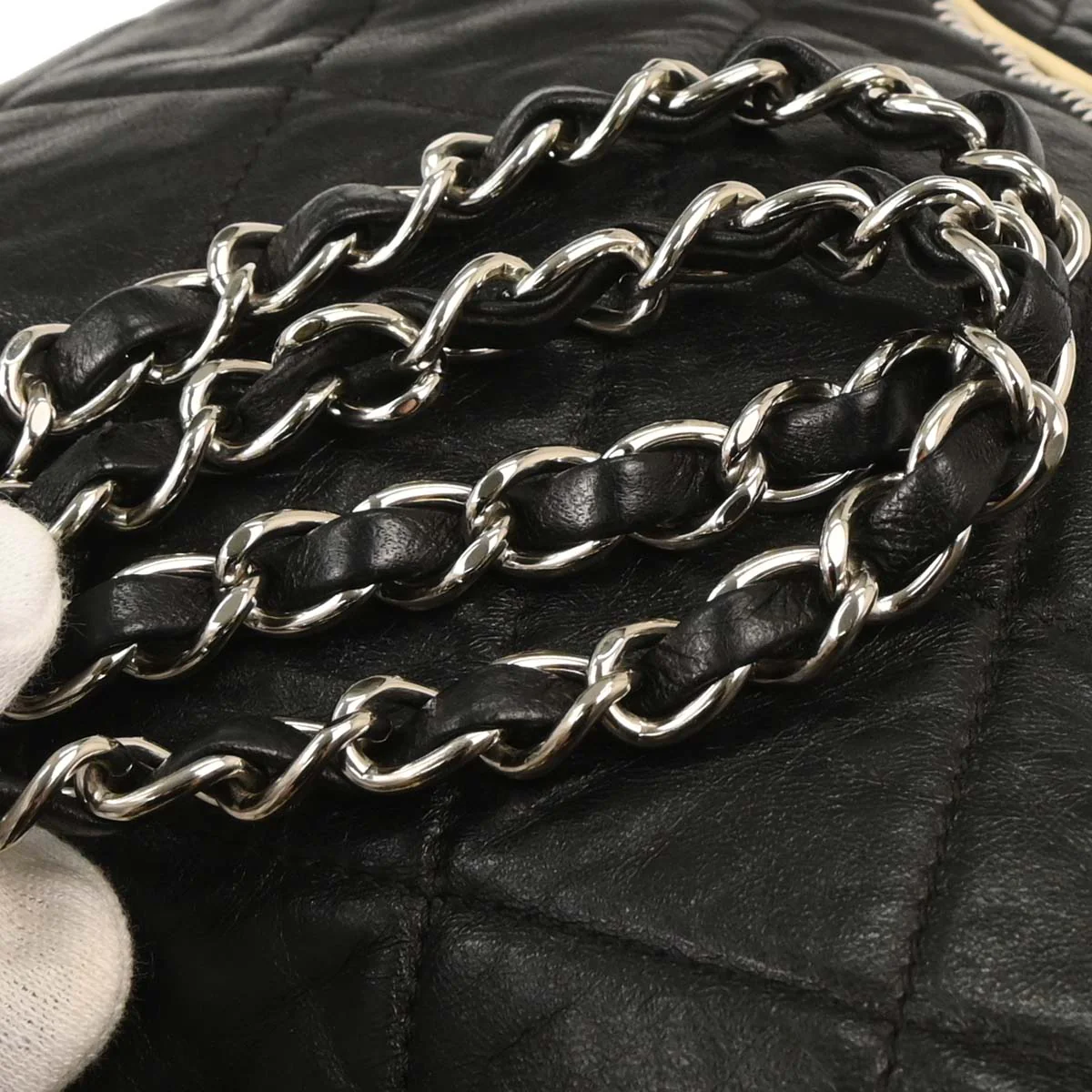 Chanel 2008-2009 Black Calfskin Mademoiselle Lock Chain Tote Shoulder Bag - Image 3