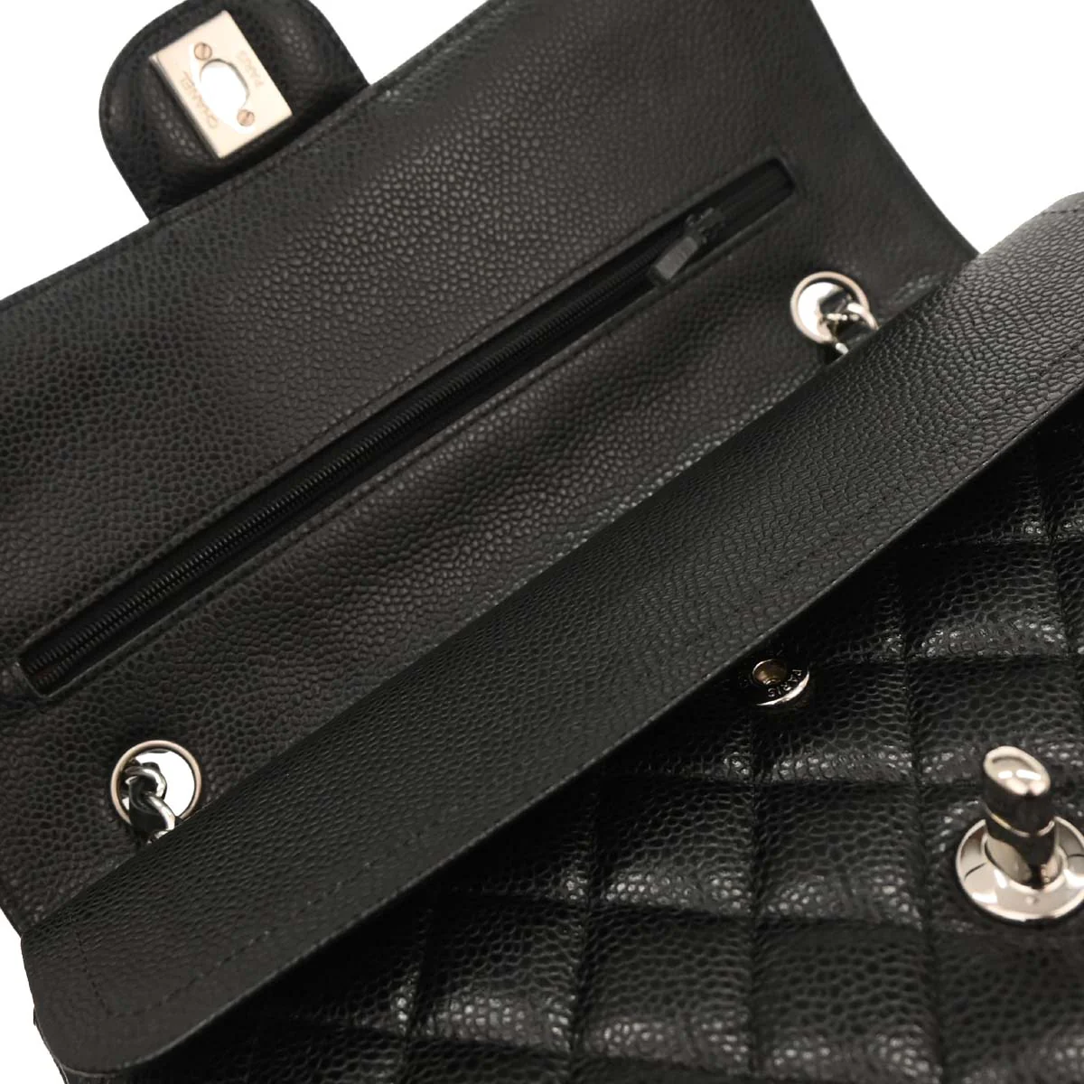 Chanel 2018 Black Caviar Medium Classic Double Flap Shoulder Bag - Image 6
