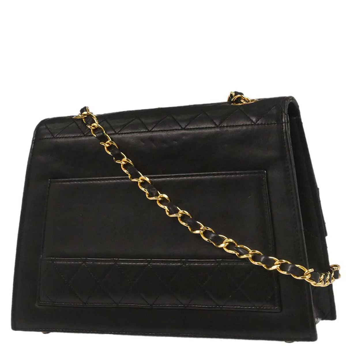 Chanel 1989-1991 Black Lambskin Straight Flap Shoulder Bag - Image 2