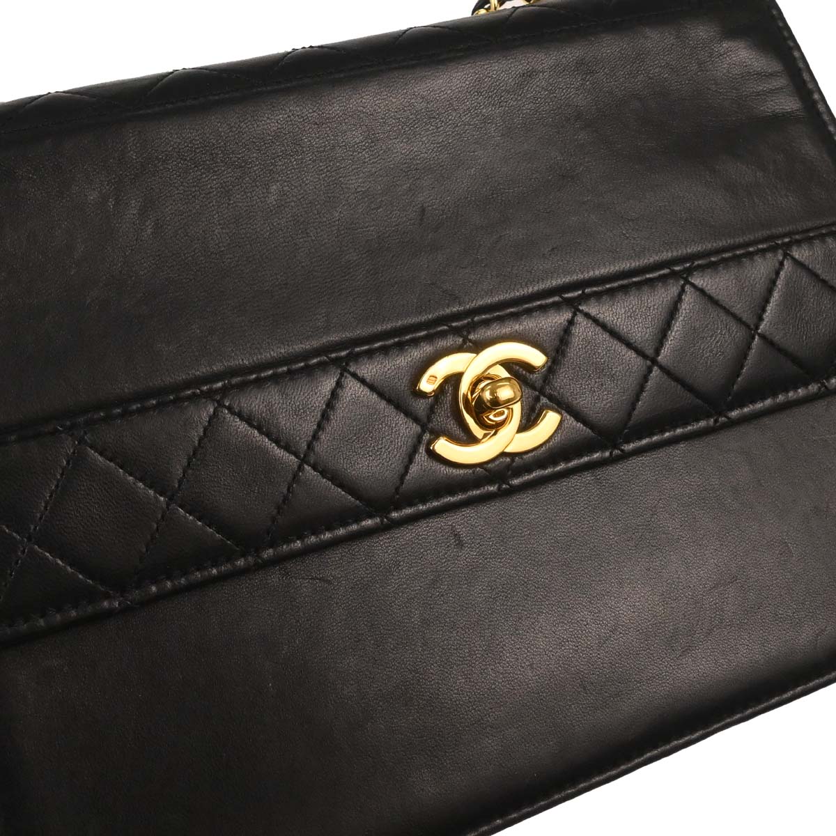 Chanel 1989-1991 Black Lambskin Straight Flap Shoulder Bag - Image 5