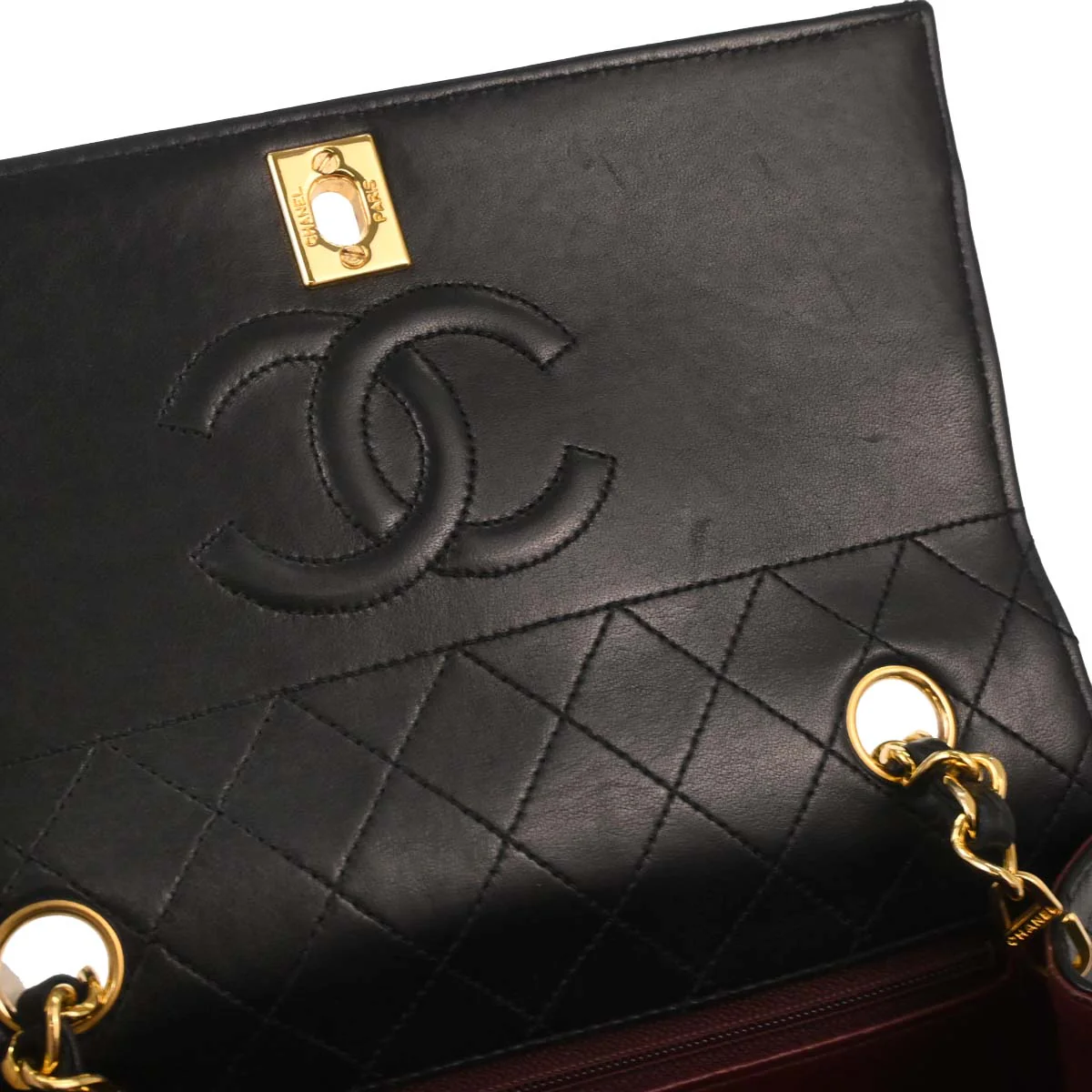 Chanel 1989-1991 Black Lambskin Straight Flap Shoulder Bag - Image 6