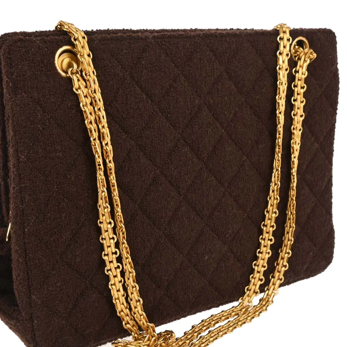 Chanel 1994-1996 Brown Tweed Chain Shoulder Tote Bag - Image 3