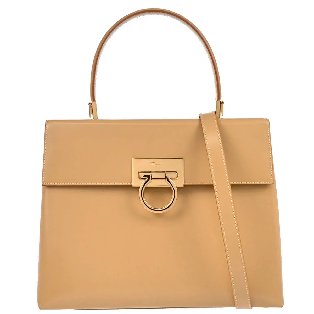 Salvatore Ferragamo Beige Leather Gancini 2way Shoulder Handbag