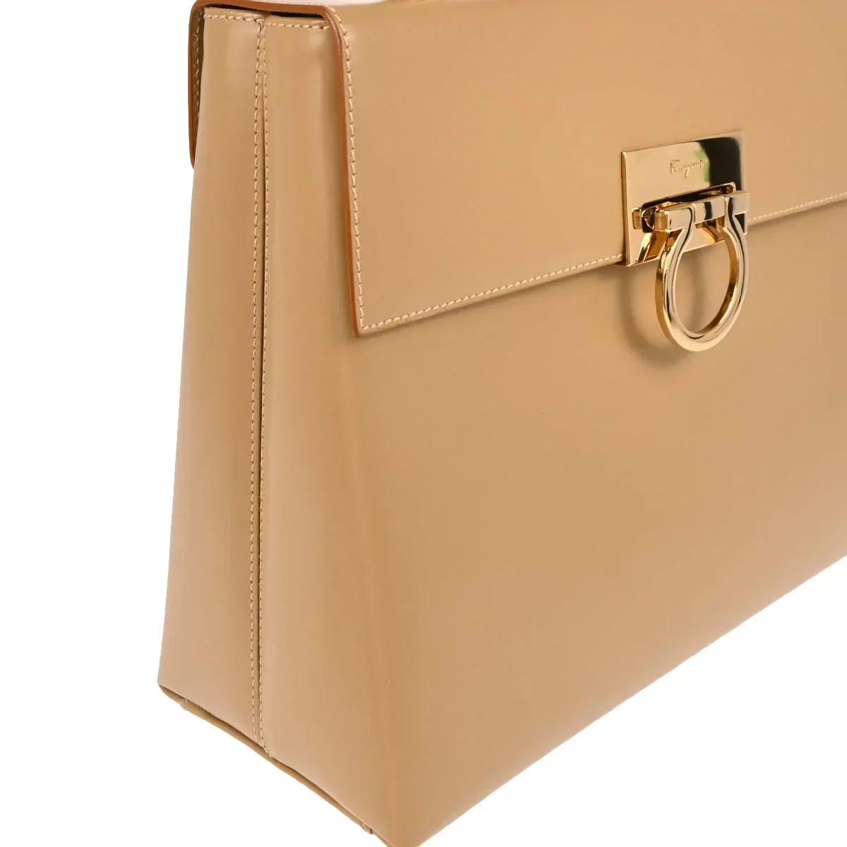 Salvatore Ferragamo Beige Leather Gancini 2way Shoulder Handbag - Image 3