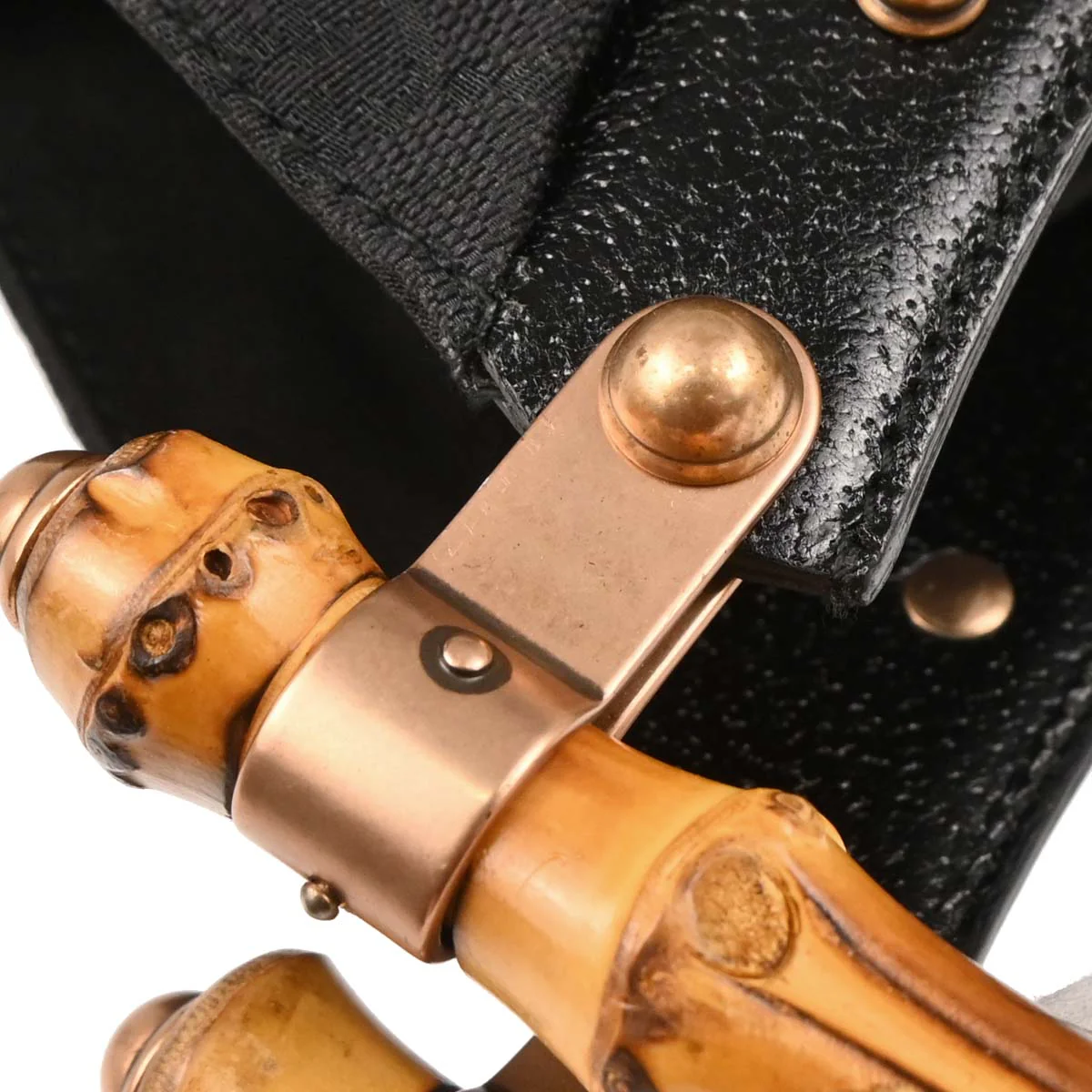 Gucci Black Canvas Bamboo GG Handbag - Image 6
