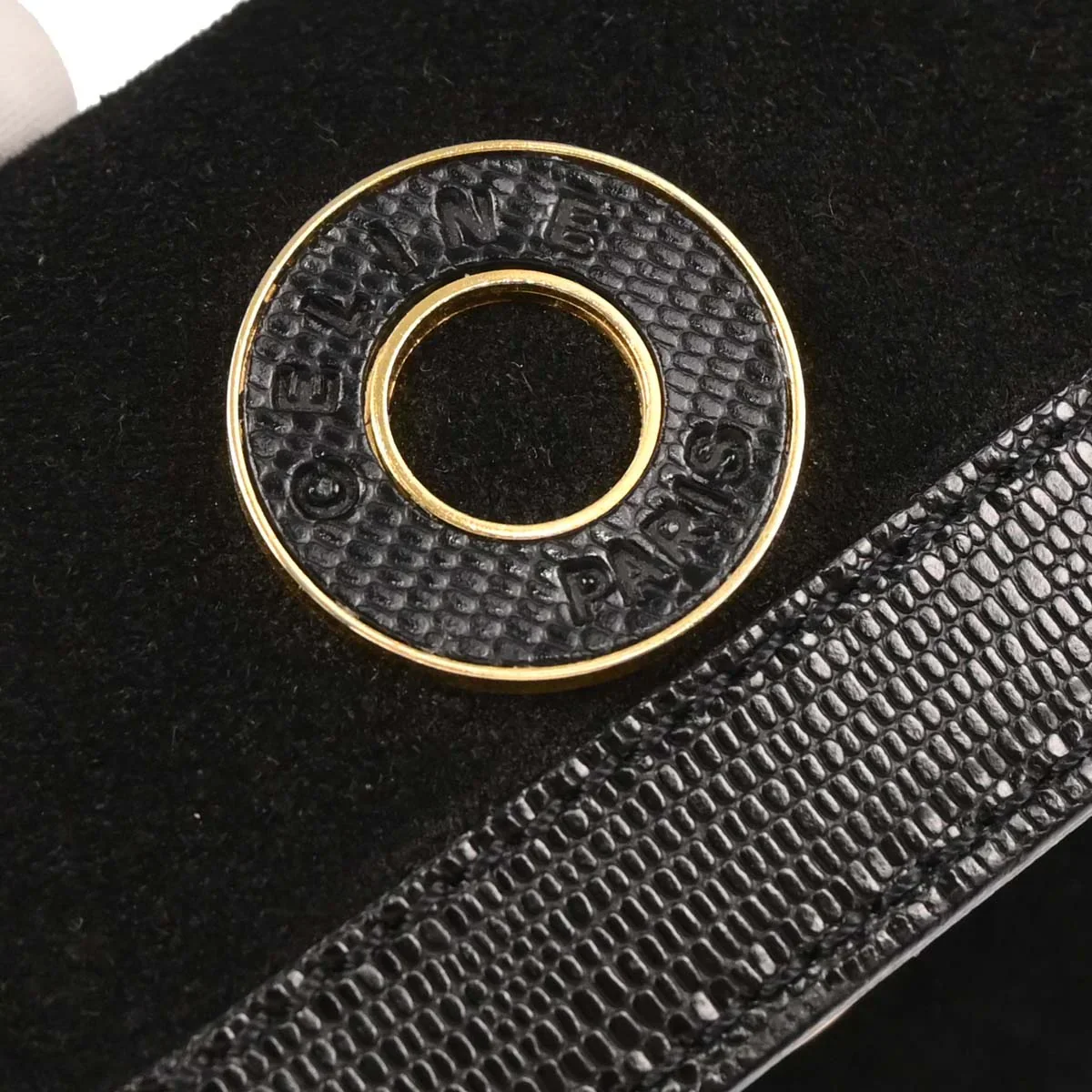 Celine Black Suede Embossed Leather Handbag - Image 6