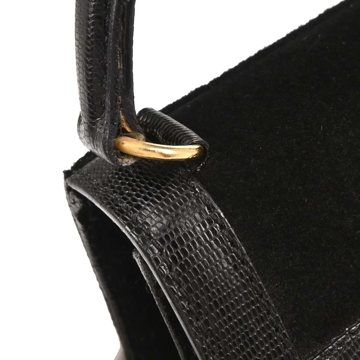 Celine Black Suede Embossed Leather Handbag - Image 7
