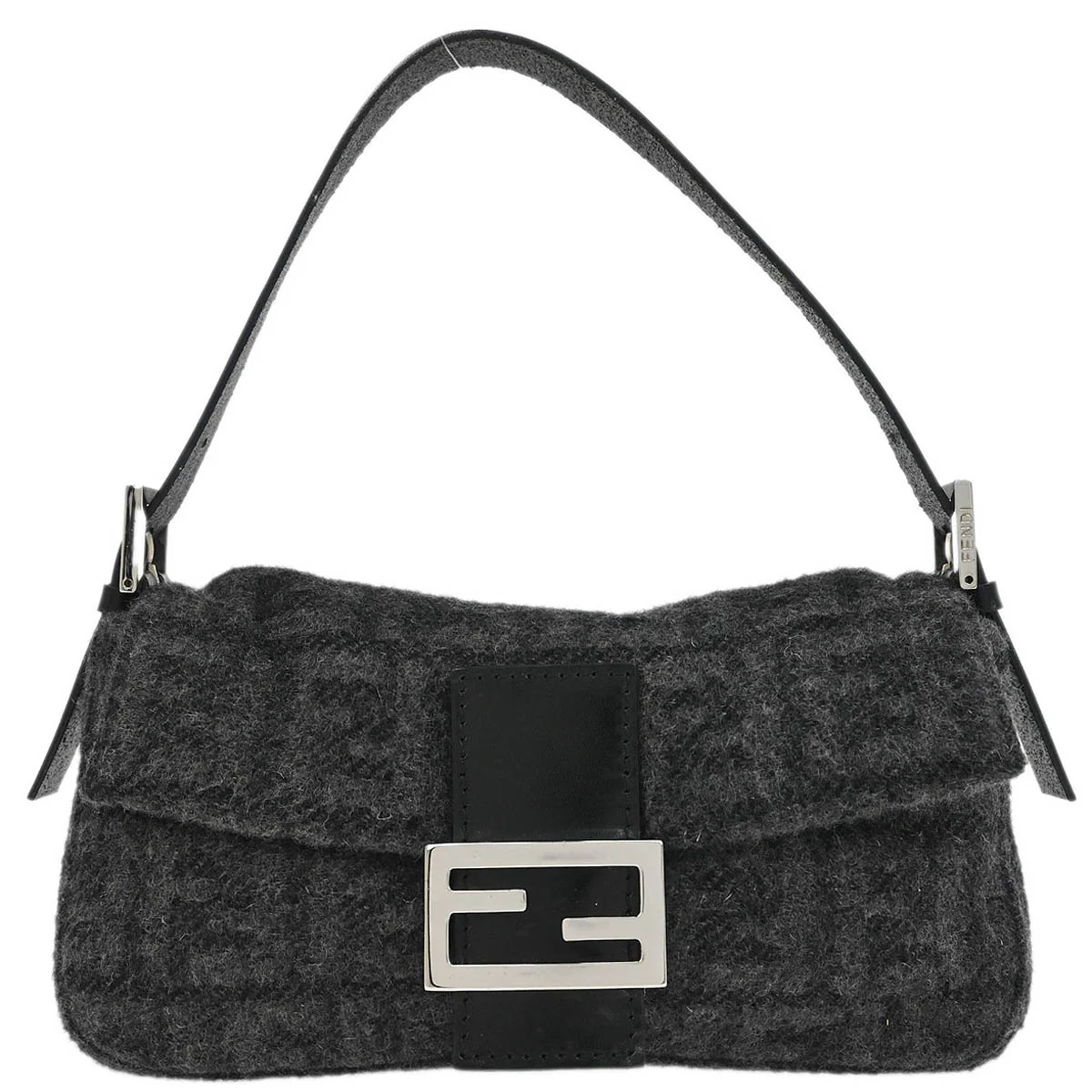 Fendi Gray Wool Zucca Baguette Handbag
