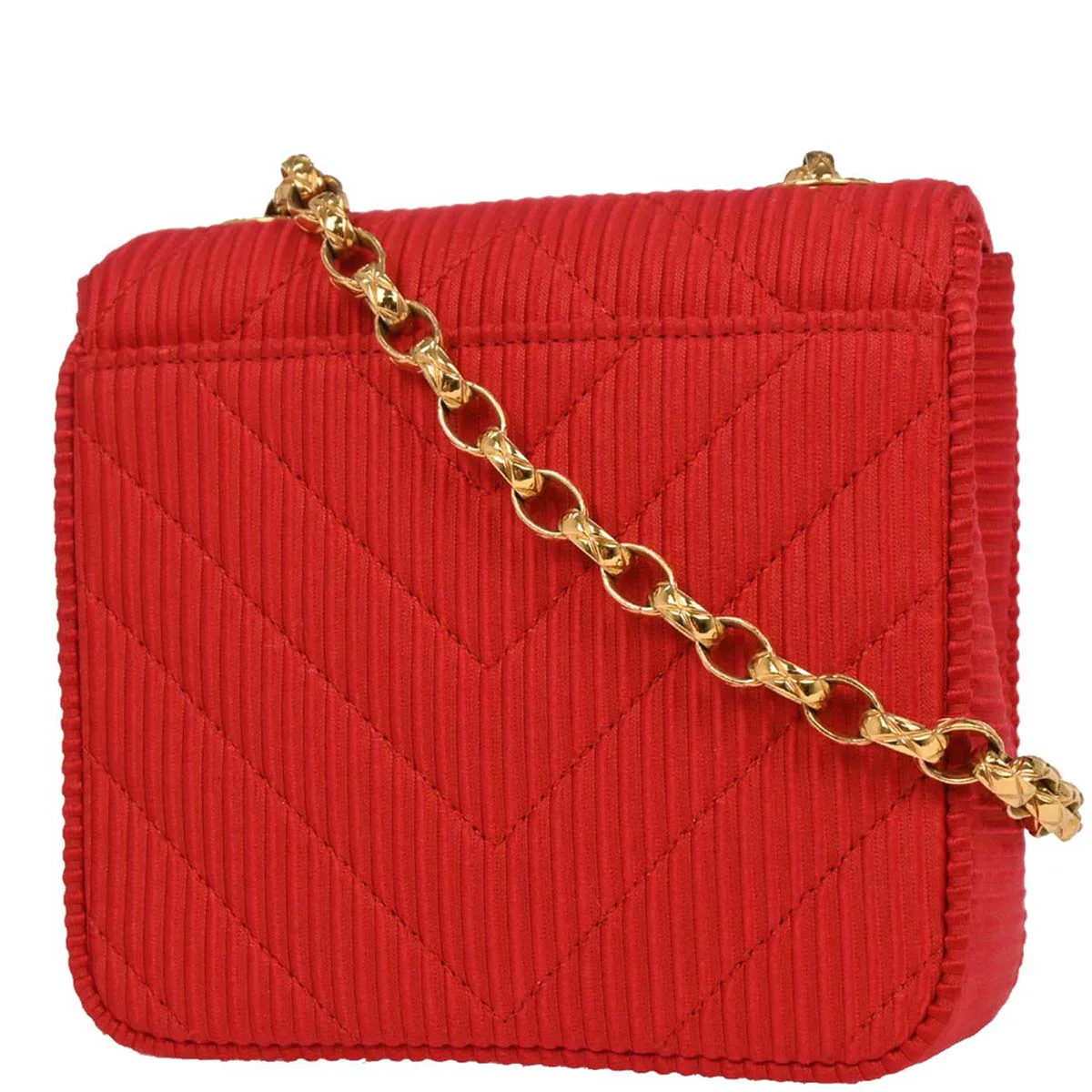 Chanel 1991-1994 Red Satin Chevron Shoulder Bag - Image 2