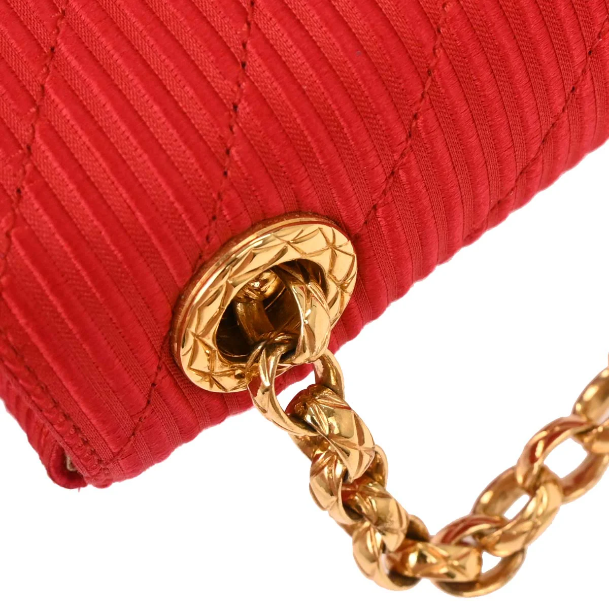 Chanel 1991-1994 Red Satin Chevron Shoulder Bag - Image 5