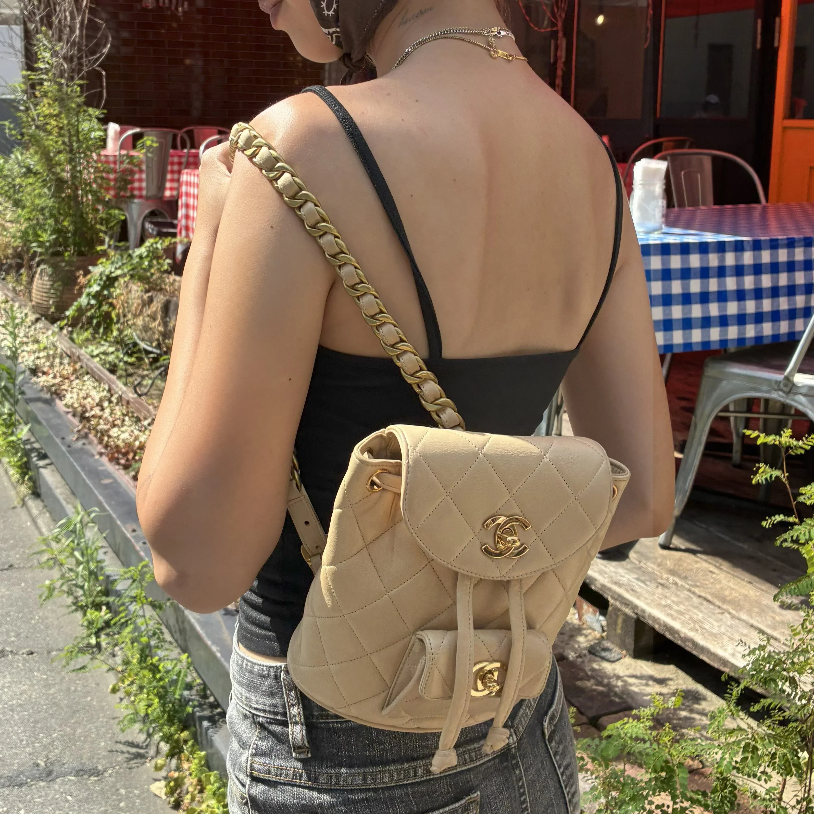 Chanel * 1991-1994 Beige Lambskin Duma Backpack Small - Image 11