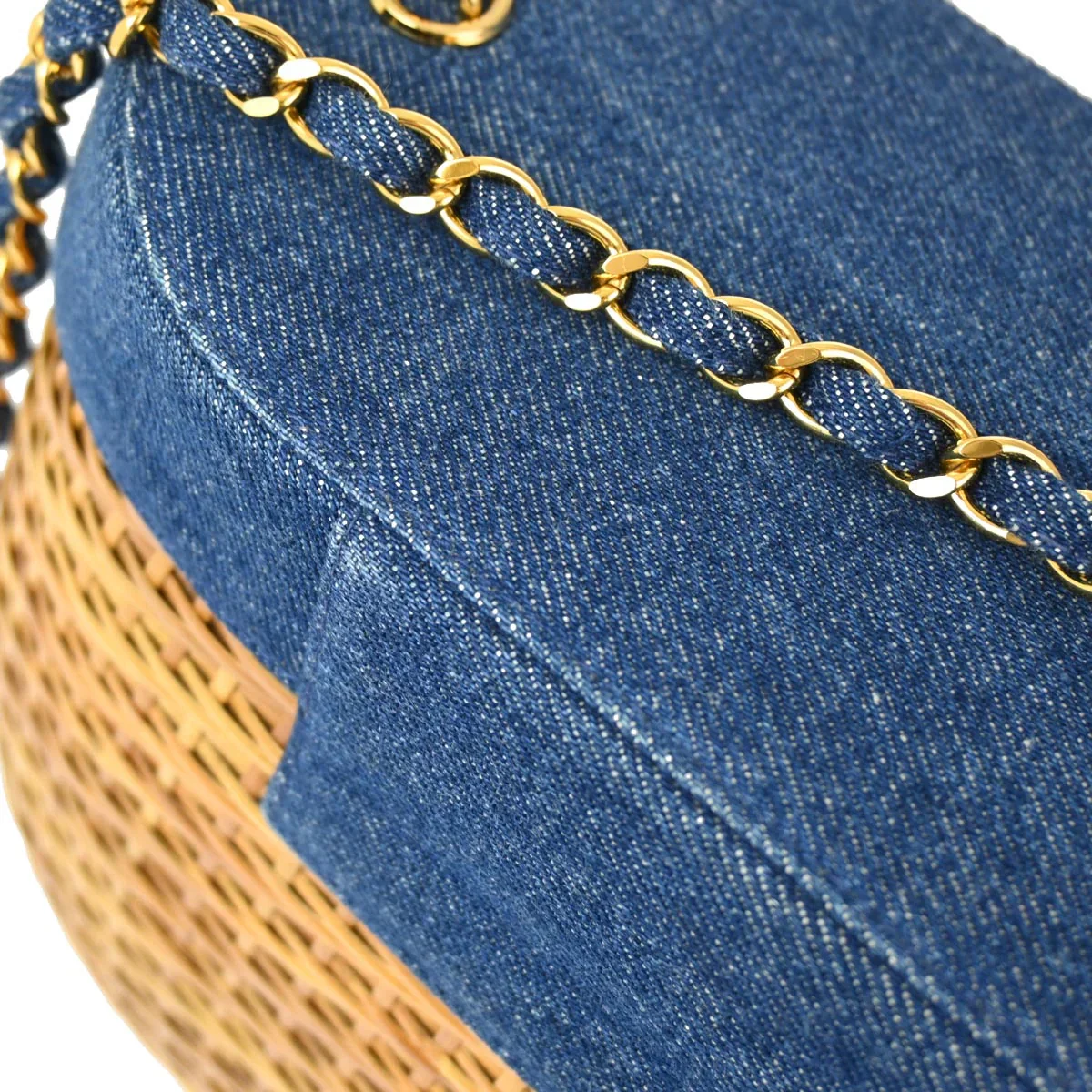 Chanel * 1997-1999 Blue Denim Rattan Basket Chain Shoulder Bag - Image 6