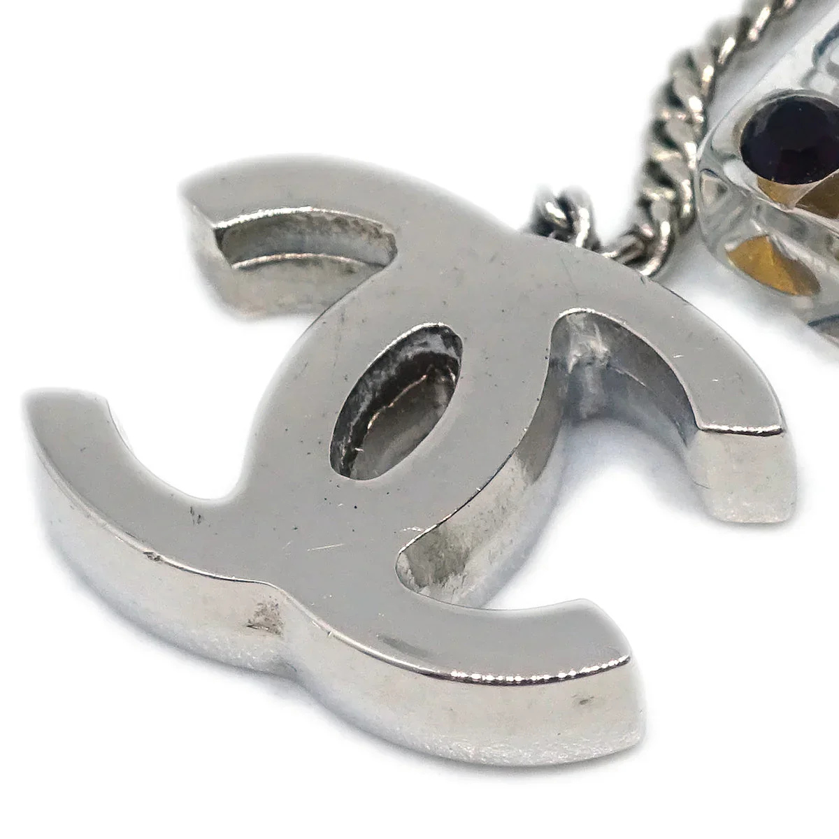 Chanel CC Cassette Tape Chain Pendant Necklace Rhinestone Silver 04P - Image 3