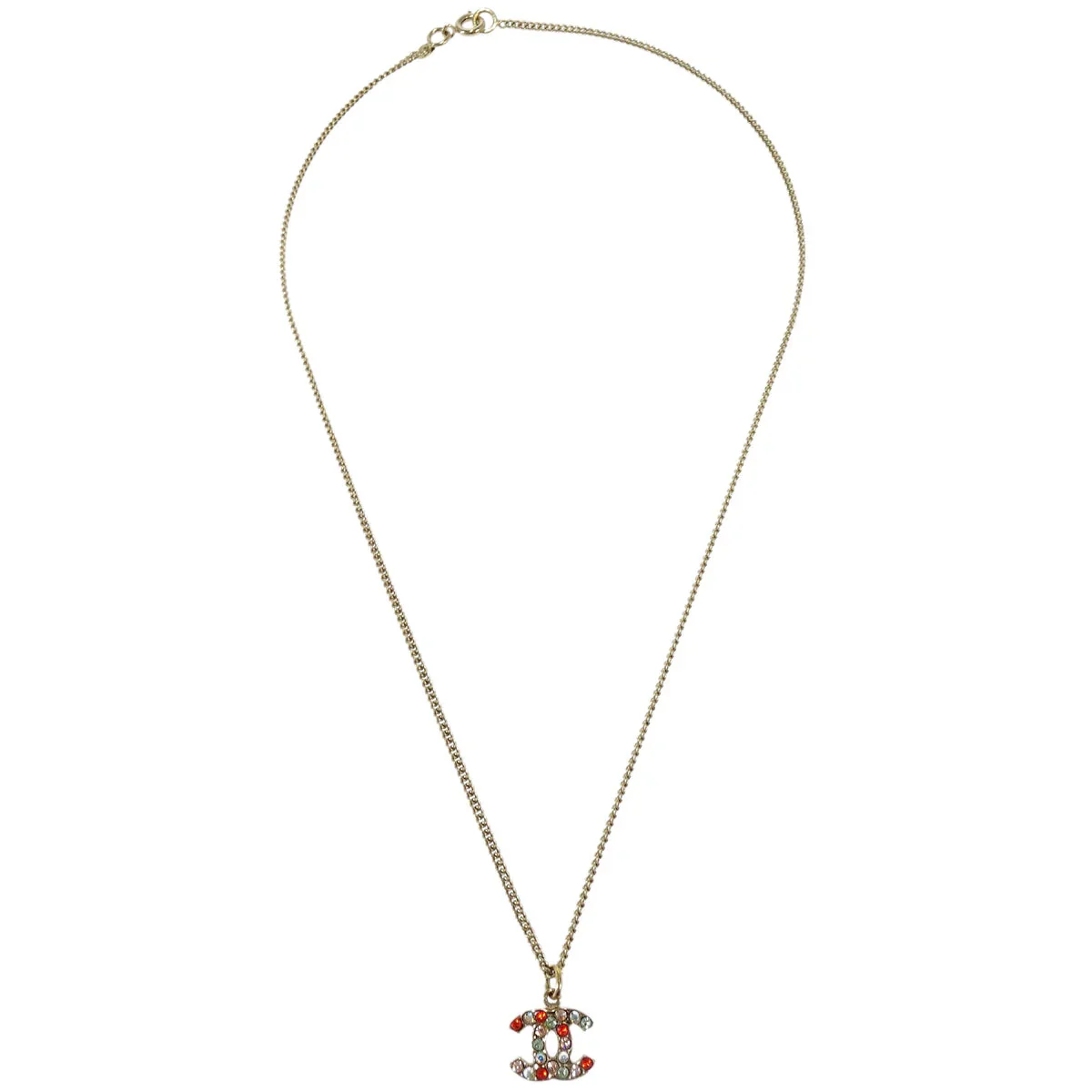 Chanel Gold Mini CC Pendant Necklace Rhinestone 04A - Image 2