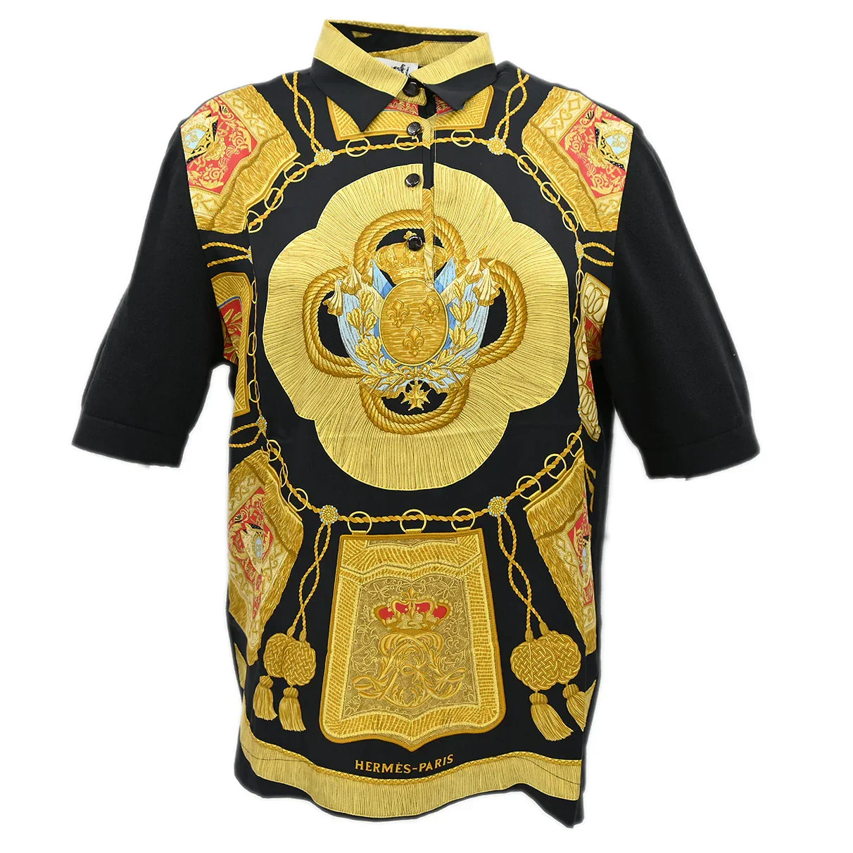 Hermes 1980s Poste et Cavalerie Twillaines Polo Shirt #M