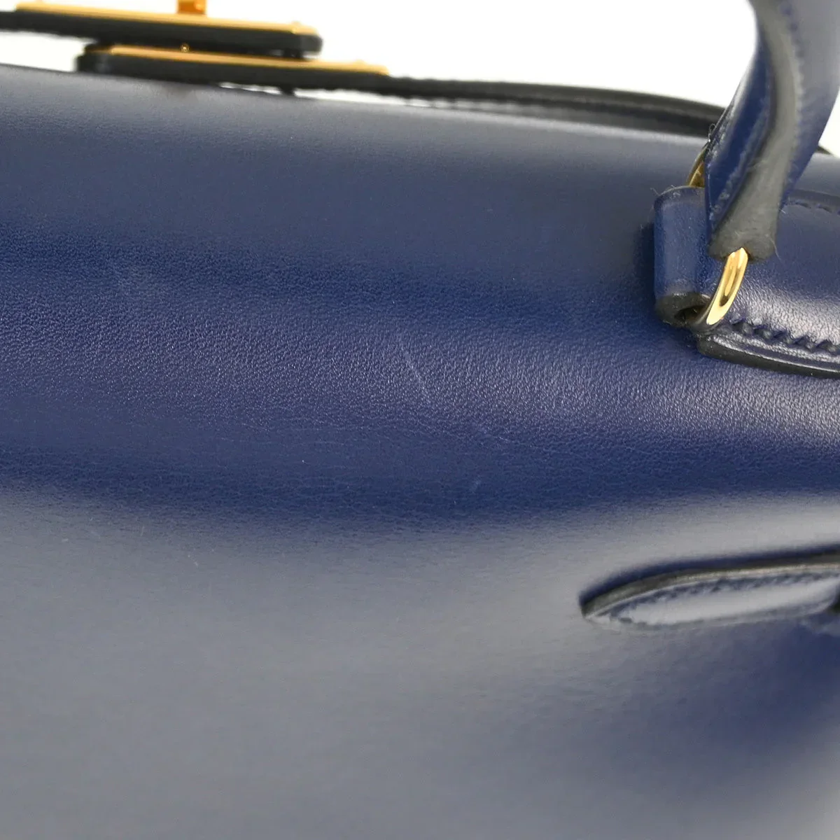 Hermes * 1996 Blue Box Calf Kelly 20 Sellier 2way Shoulder Handbag - Image 6