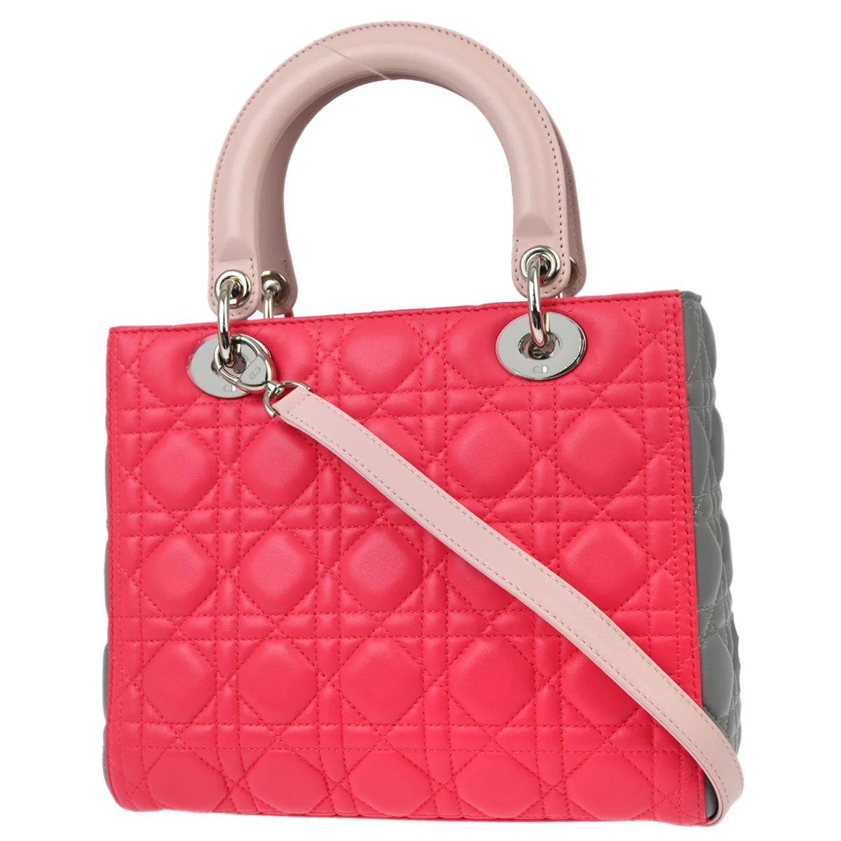 Christian Dior 2014 Pink Lambskin Medium Lady Dior Cannage 2way Shoulder Handbag - Image 2