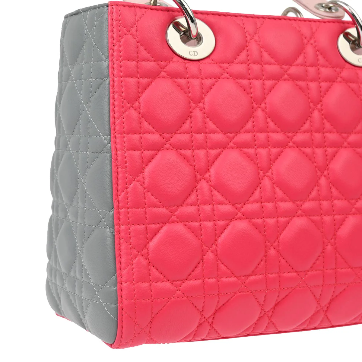 Christian Dior 2014 Pink Lambskin Medium Lady Dior Cannage 2way Shoulder Handbag - Image 3